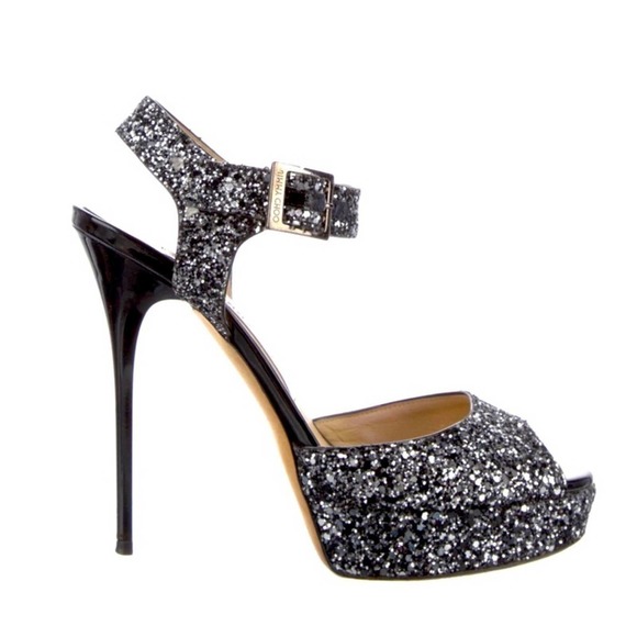 Jimmy Choo Shoes - JIMMY CHOO Black & Silver Jenna 150 Platform Stiletto Sandal